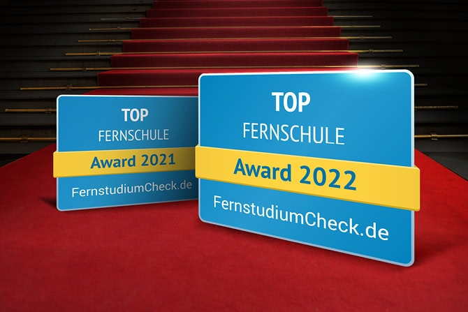 ATN ausgezeichnet als Top Fernschule 2021 und 2022 von Fernstudiencheck - Awards auf rotem Teppich